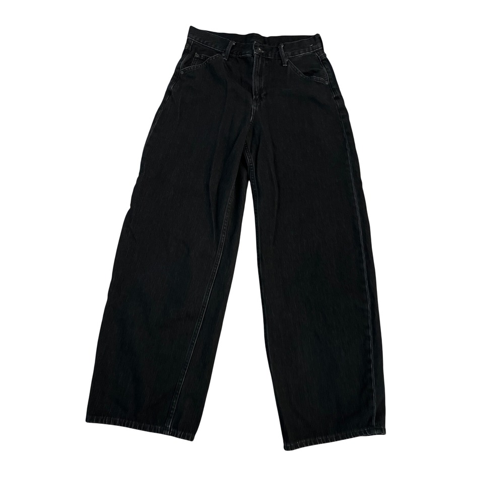 Uniqlo Baggy Wide Leg Jeans Black High Rise Denim Size 26 Barrell leg